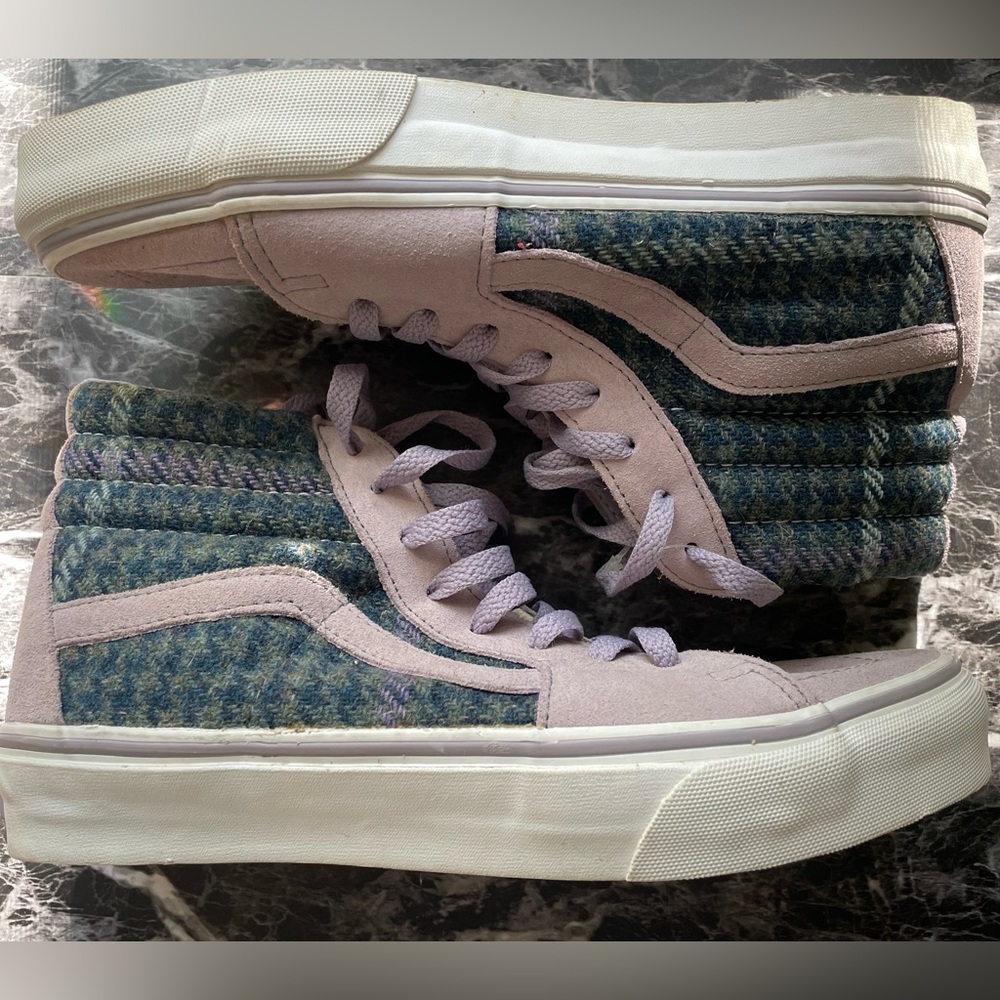 Womens VANS Sk8 Hi Purple Plaid Tweed High Top Sneakers Size 9.5